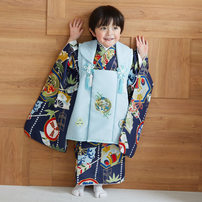 楽天市場】【レンタル】[七五三 着物 3歳]男の子「K097 水色龍×紺鎧兜