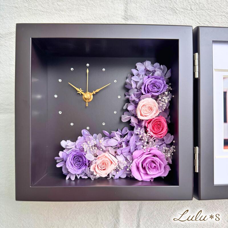 楽天市場】プリザーブドフラワー フォトフレーム 花 時計 フラワー 紫
