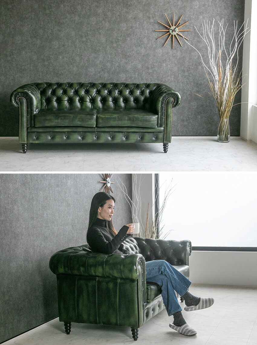 楽天市場】【送料無料】 チェスターフィールド ソファ 3人掛け 総革 本