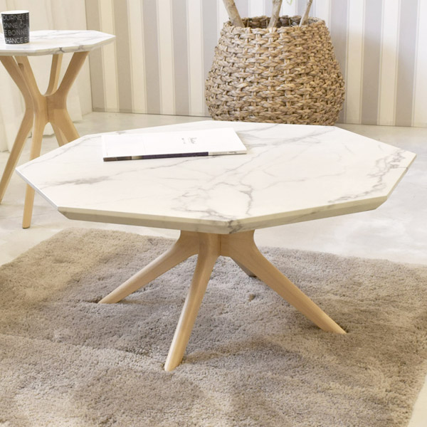 楽天市場】ローテーブル 八角形 大理石調天板 天然木フレーム モダン