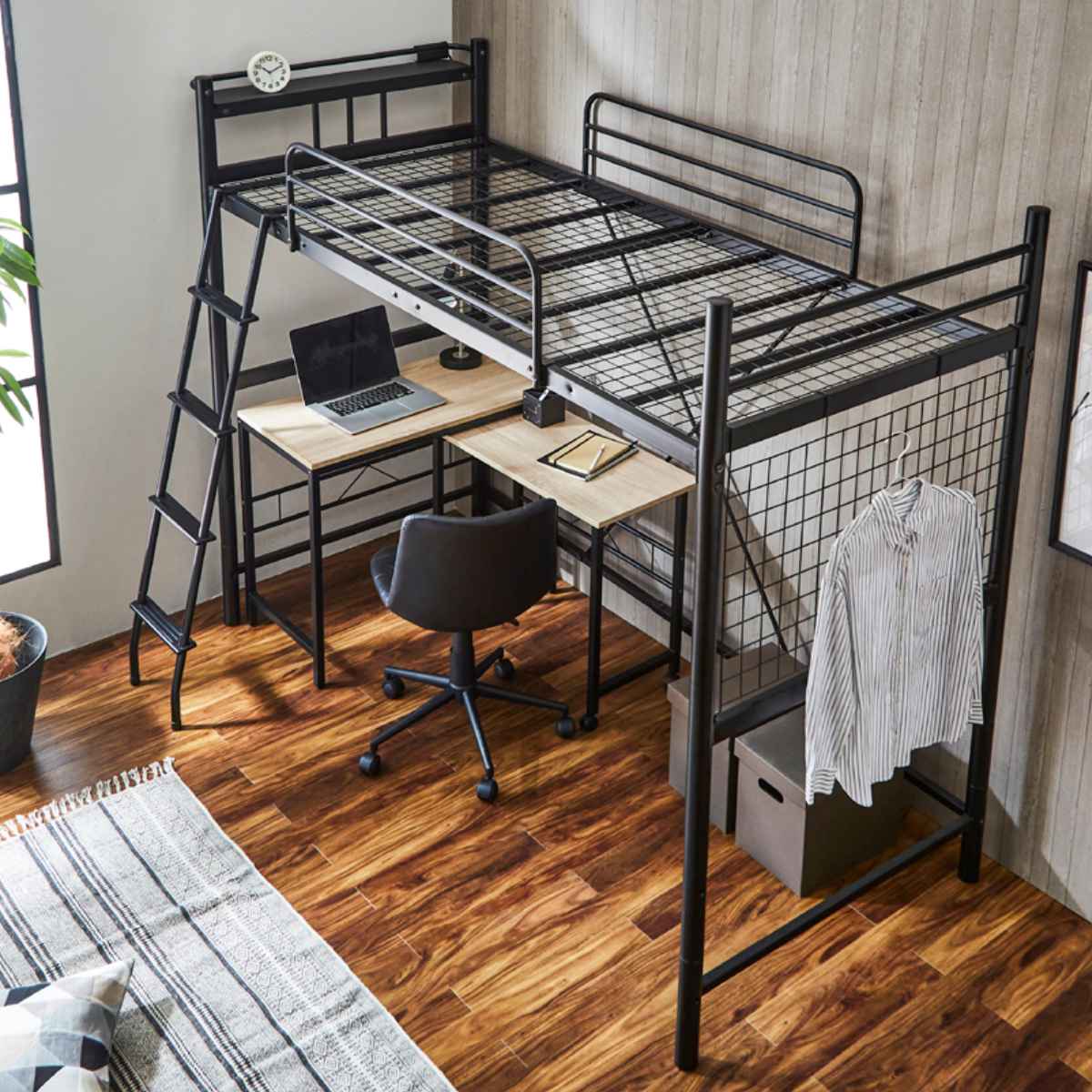 楽天市場】ロフトベッド ロングサイズ メッシュ コンセント付き