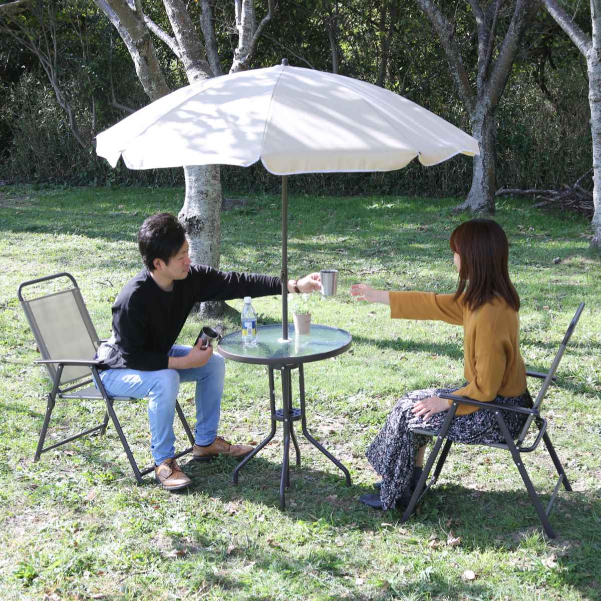 楽天市場】ガーデンテーブル チェアセット パラソル 4点セット （ 送料