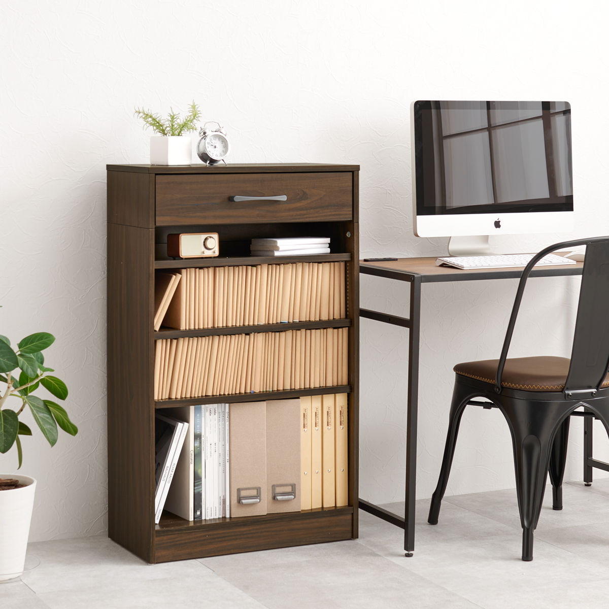 楽天市場】1cmピッチ可動 本棚 幅60cm 可動棚3枚 引出し付 （ ラック