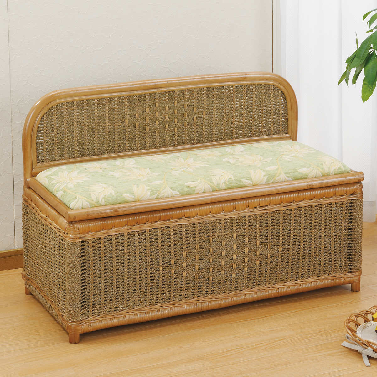 楽天市場】籐 収納ベンチ クッション付 幅90cm （ 送料無料 ベンチ