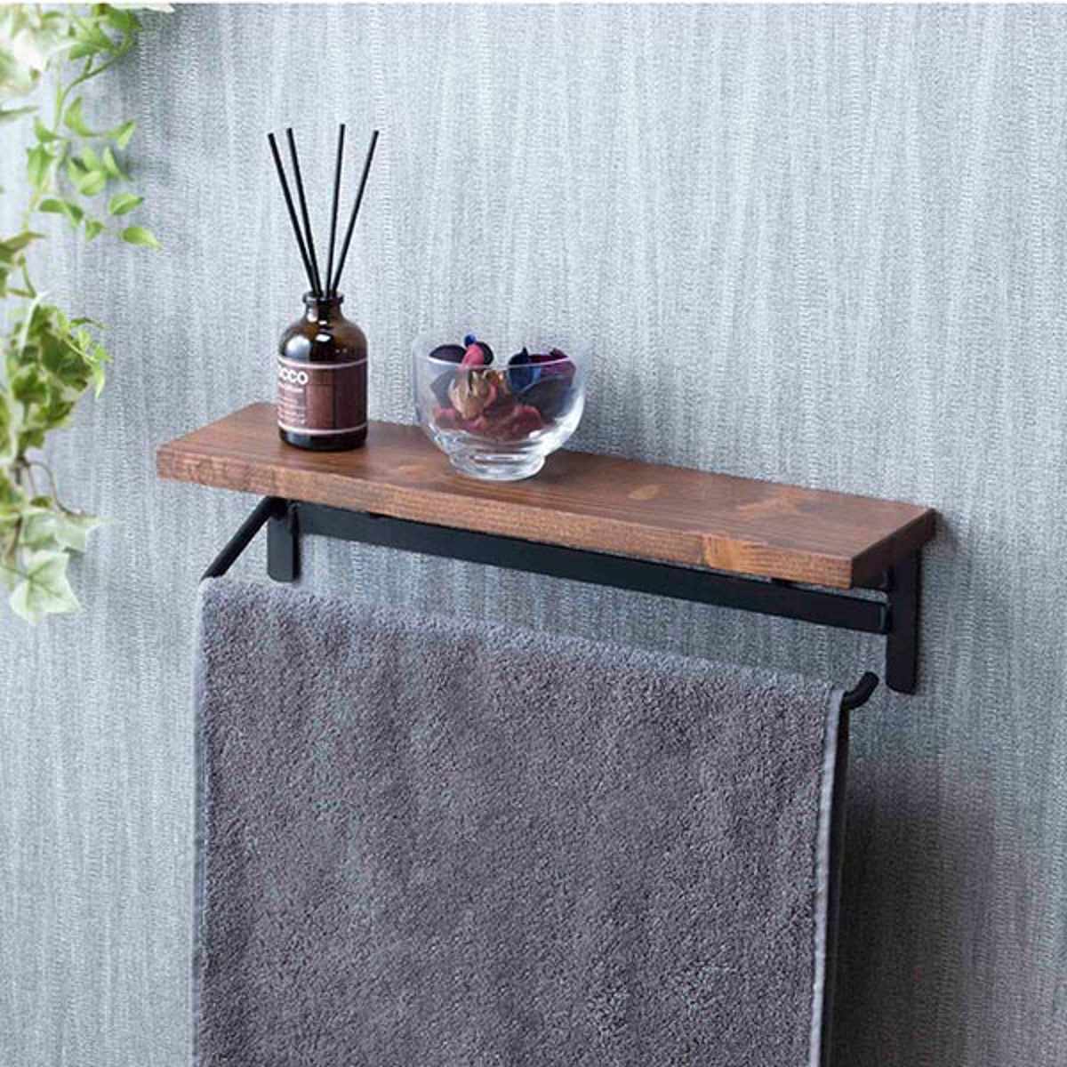 楽天市場】タオルハンガー 棚付 ヴィンテージ調 天然木 幅36cm ダーク