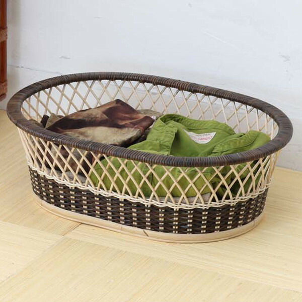楽天市場】籐製 脱衣カゴ 楕円形 ツートーン 編みカゴ ラタン 幅55cm