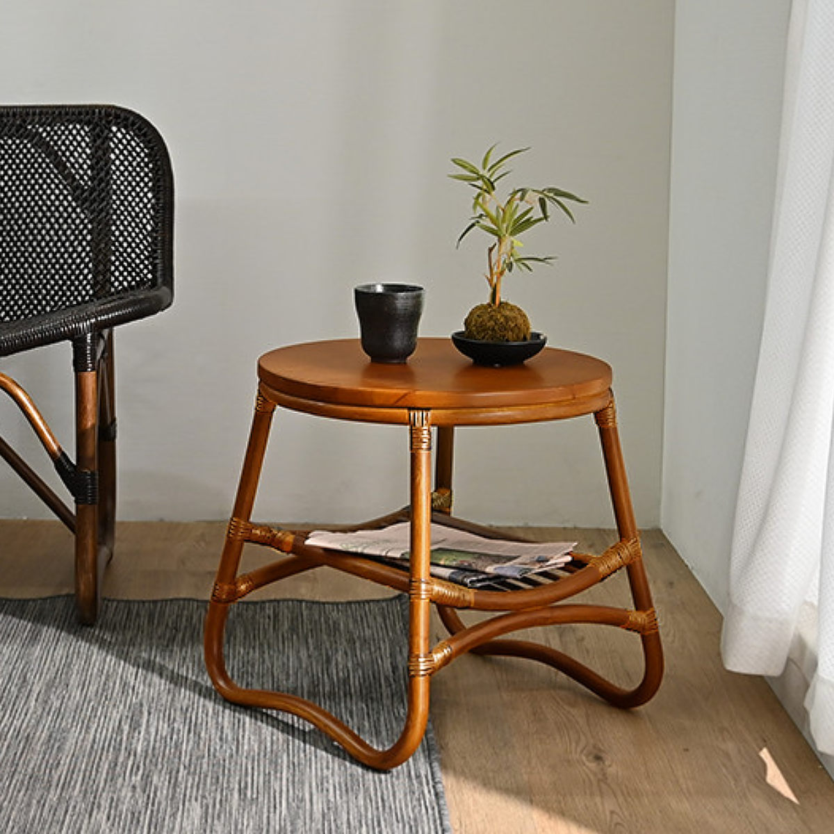 楽天市場】サイドテーブル ラタン 直径45cm ラウンド 天然木 WAHOO