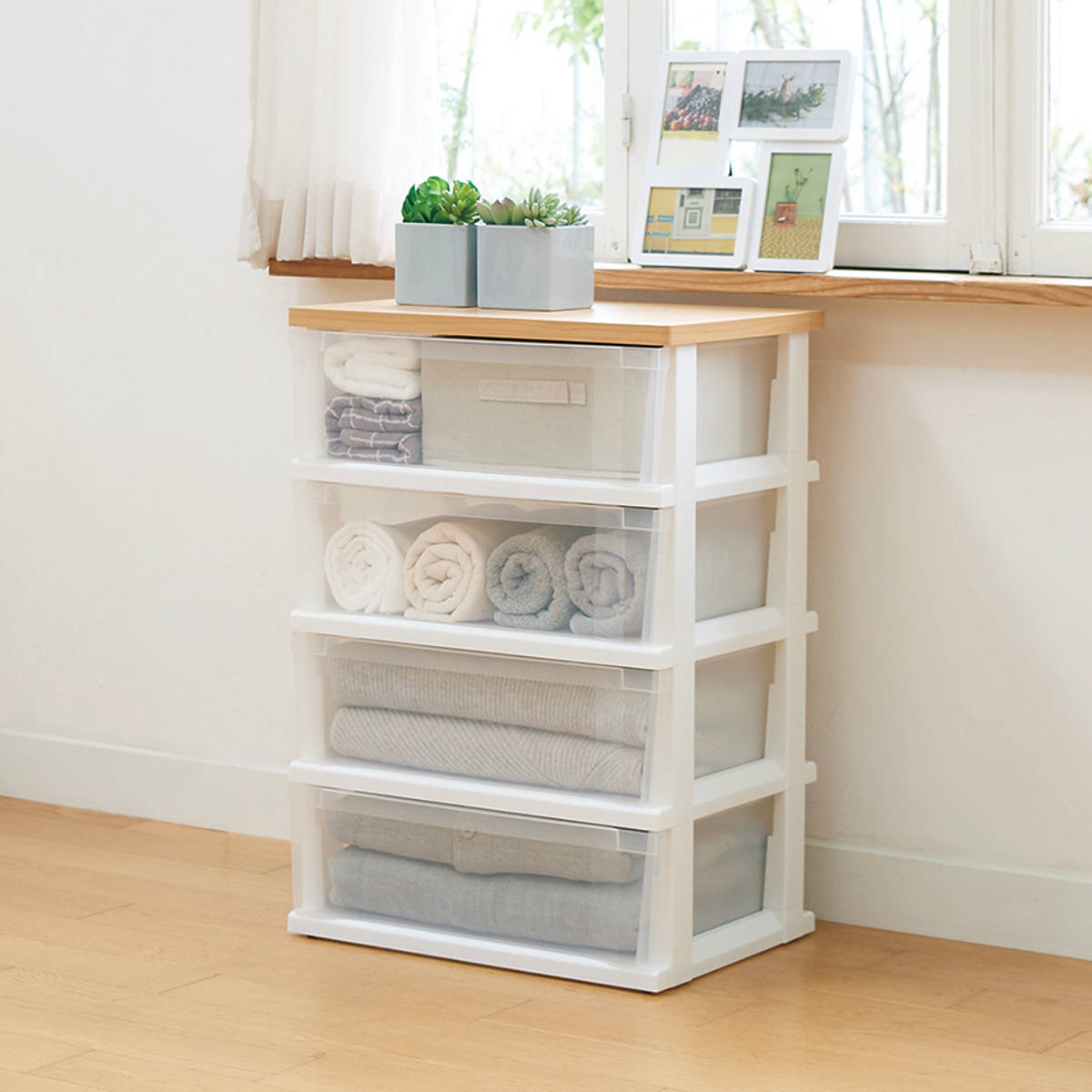 楽天市場】チェスト 木製天板ストッカー 550 組立式 4段 （ 送料無料