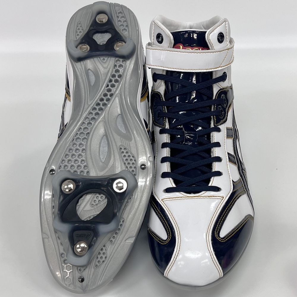 楽天市場】ホワイト×ネイビー アシックス 野球 ハイカットスパイク