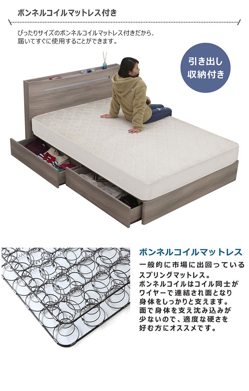 楽天市場】北欧 ダブルベッド フレーム マットレス付 マットレス付き