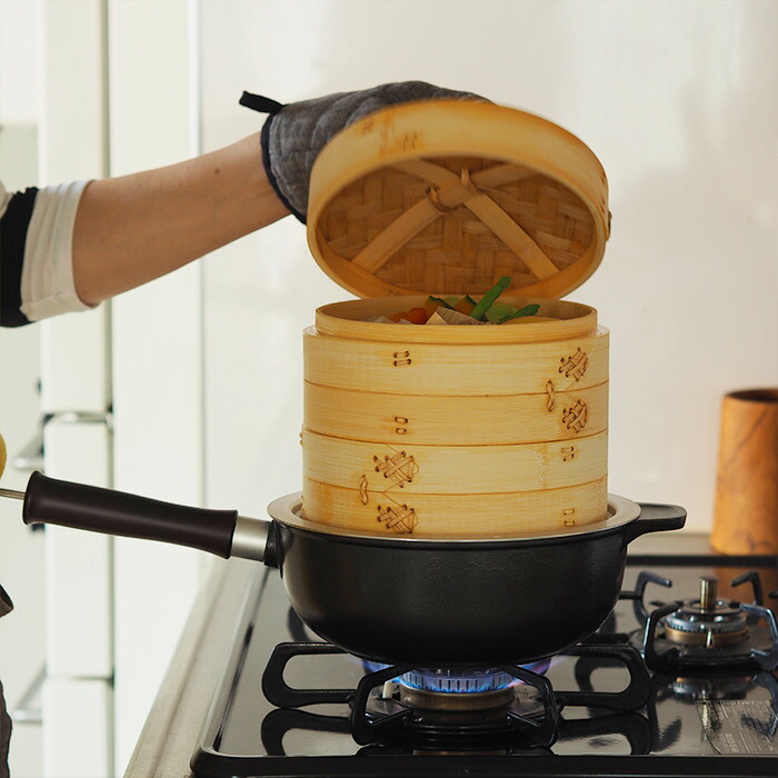 楽天市場】かごや 竹 中華せいろ 18cm 2段 アルミ蒸板付セット
