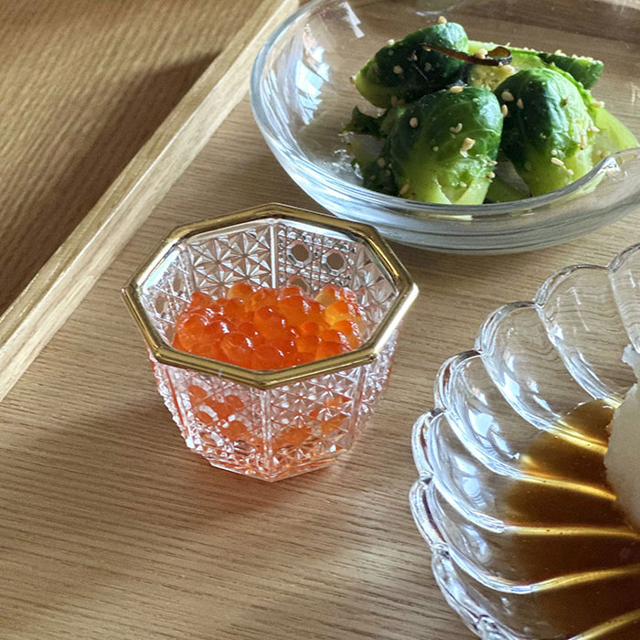 楽天市場】八角珍味 金付き / ガラス器 江戸切子風 珍味入れ 食器 お
