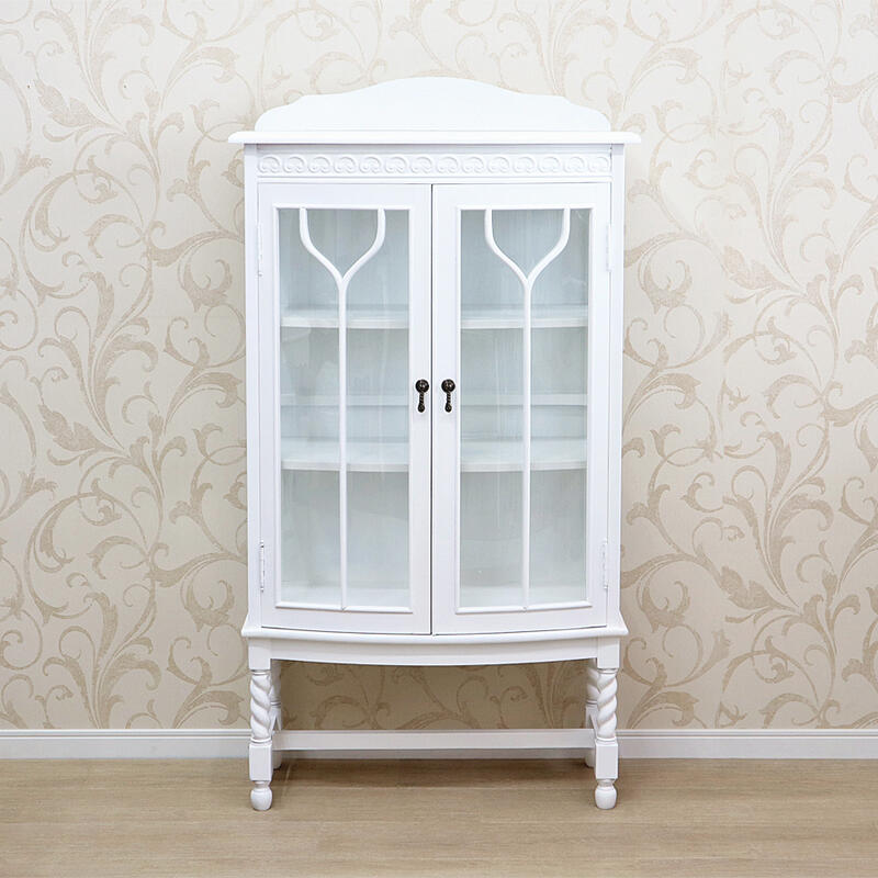 楽天市場】アンティークオーク ガラスキャビネット ホワイトシャビー