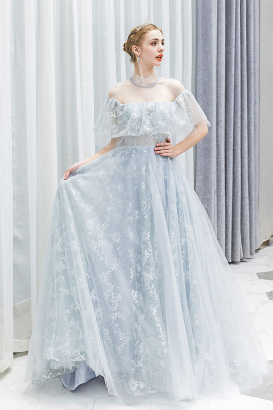 楽天市場】カラードレス 演奏会 ロングドレス ライトグレー 結婚式