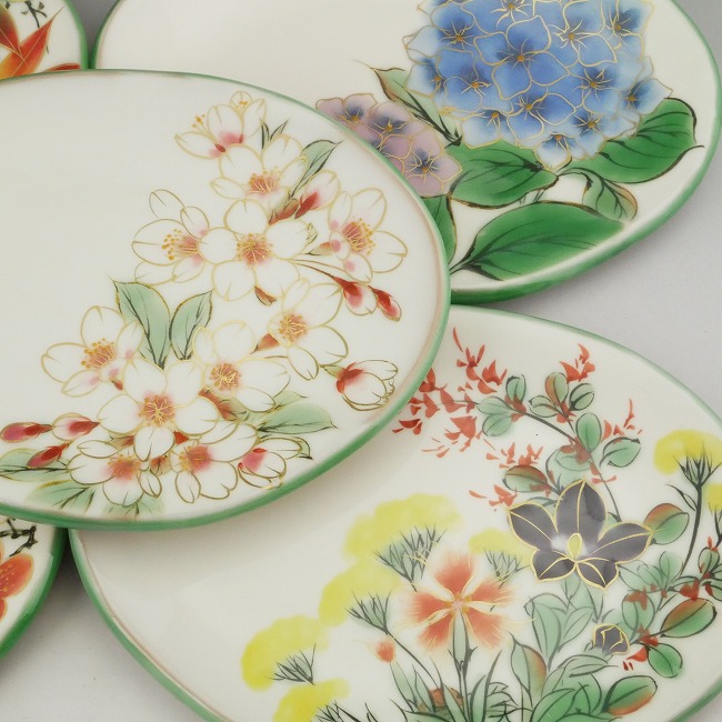 楽天市場】京焼 清水焼 白掛五草花楕円皿揃え 陶あん : 京焼清水焼専門