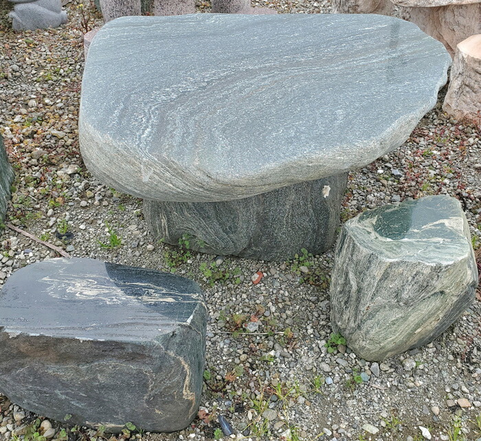 楽天市場】天然石4人掛けテーブルセット(伊予石）イス4個付き天然石で