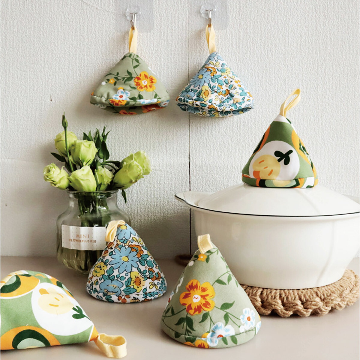 楽天市場】鍋つかみ 三角 ミトン 3個セット コットン ステッチ ミニ 鍋