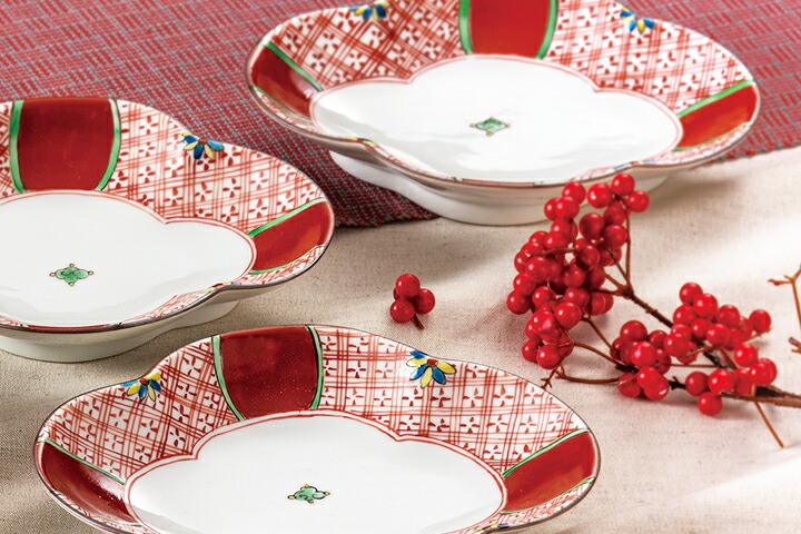 楽天市場】九谷焼 6号皿揃 赤絵 / 双鳩窯 ＜送料無料 和食器 皿 中皿