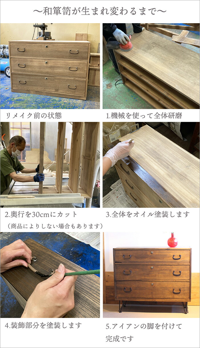 楽天市場】大正～昭和期の時代箪笥 リメイク品 和箪笥 和ダンス 3段 幅