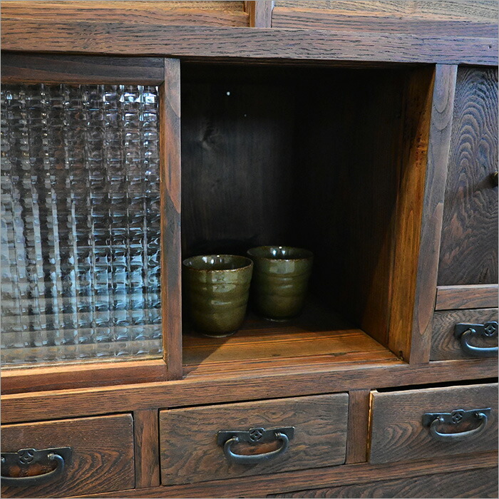 楽天市場】和モダン 茶箪笥リメイク ガラスキャビネット キャビネット