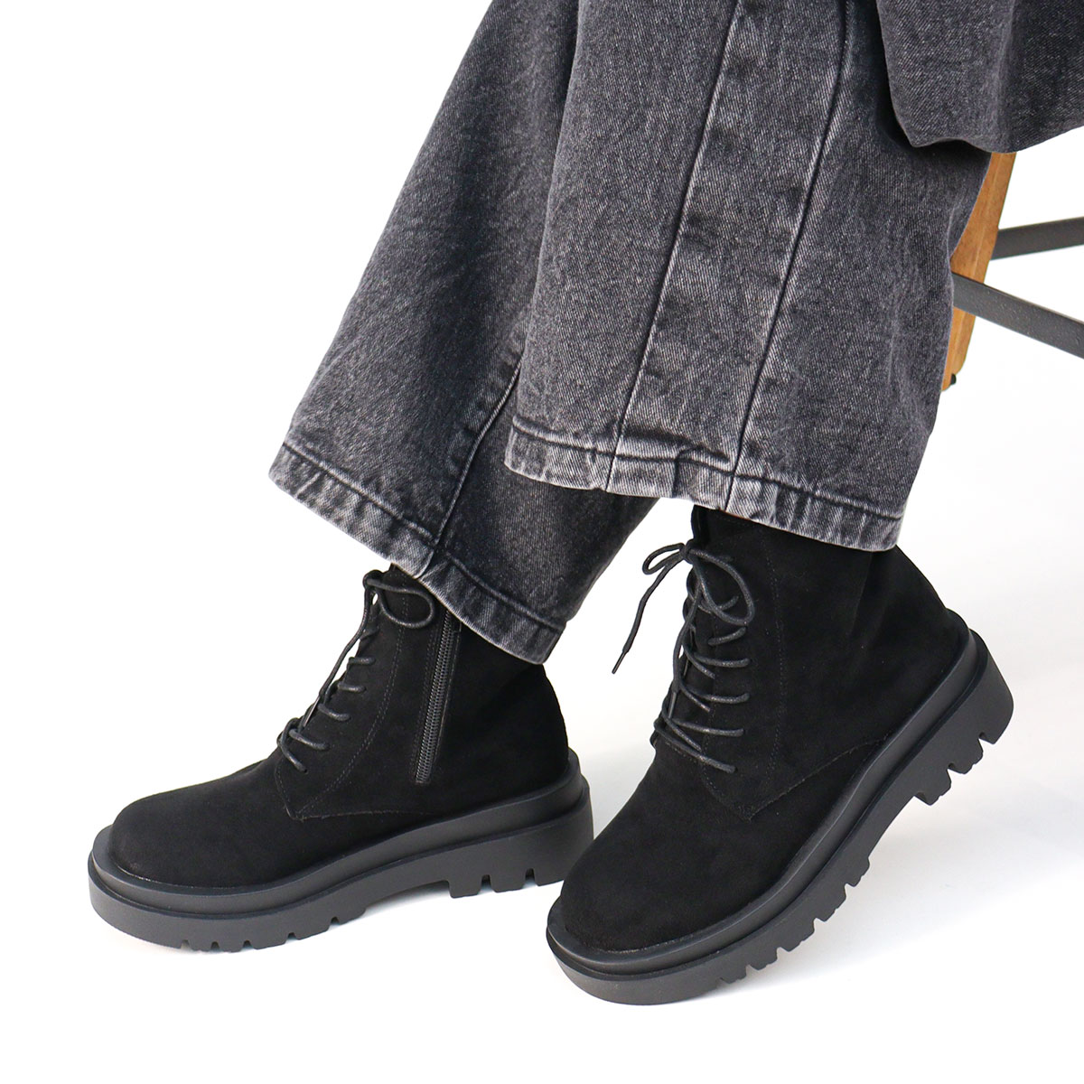 楽天市場】ショートブーツ レディース 厚底 黒 5cmヒール 軽量 サイド