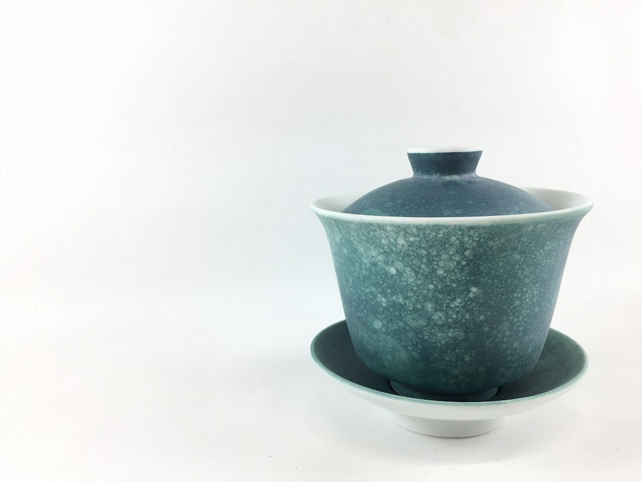 グリーンコスモス ブラスト 台付蓋碗 9.5cm/140cc 有田焼李荘窯(j.R