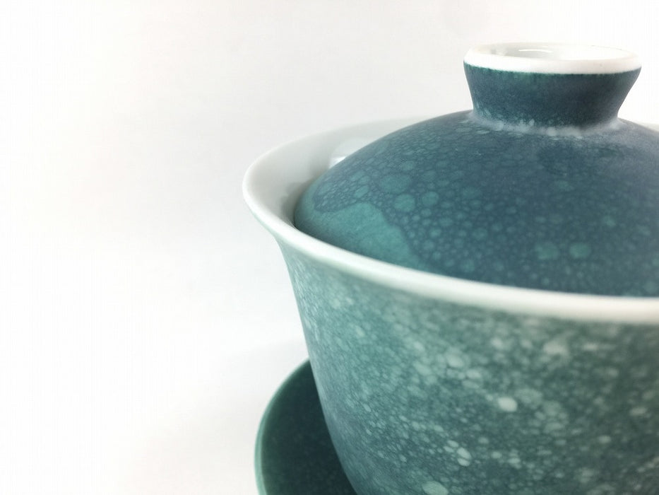 グリーンコスモス ブラスト 台付蓋碗 9.5cm/140cc 有田焼李荘窯(j.R