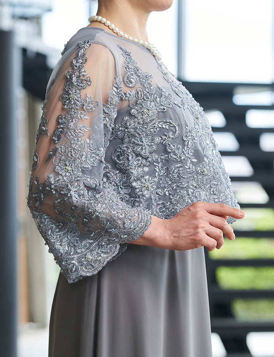 結婚式 母親ドレス グレーレース・マザーズドレス レース8分袖 MD0229