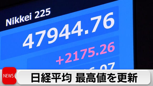 終値4万7944円で史上最高値 高市氏重視の防衛関連銘柄など大幅上昇