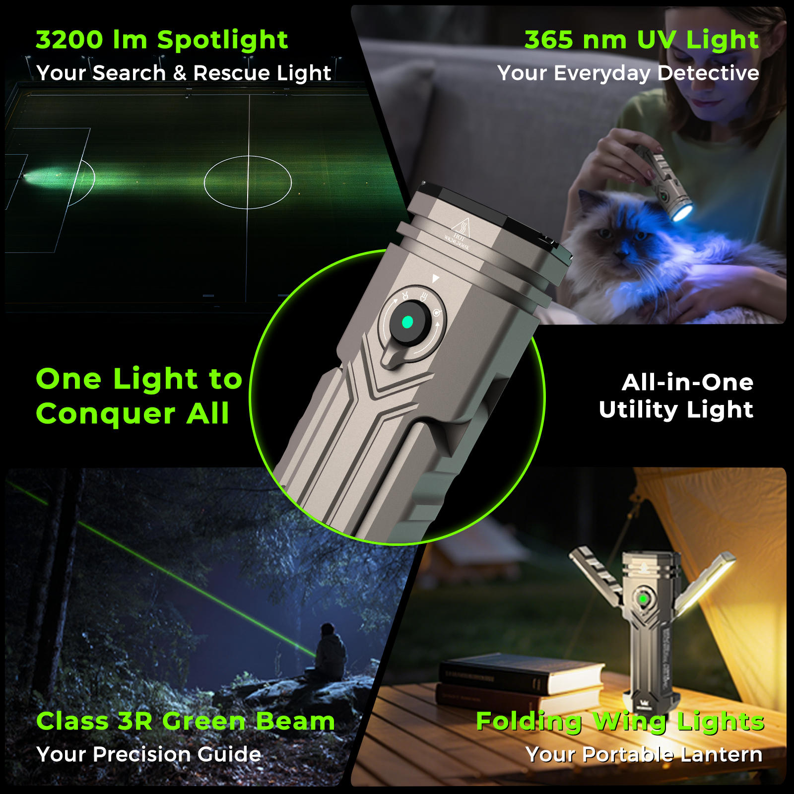 Wurkkos HD02 – 3300 Lm Quad-Beam Flashlight | Magnetic Folding Design