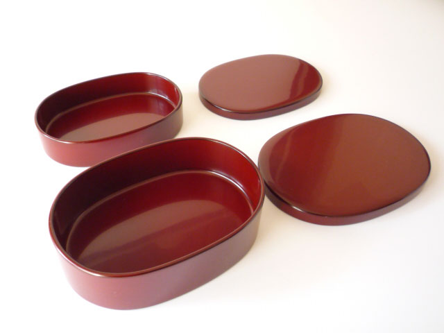 輪島漆塗り 二段お弁当箱 本朱（赤） 入れ子になりコンパクト収納