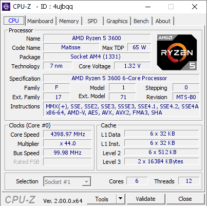AMD Ryzen 5 3600 @ 4398.97 MHz - CPU-Z VALIDATOR