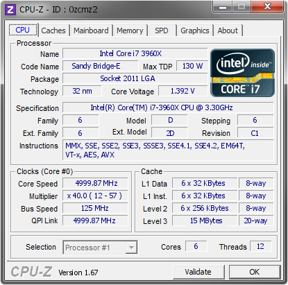 Intel Core i7 3960X @ 4999.87 MHz - CPU-Z VALIDATOR