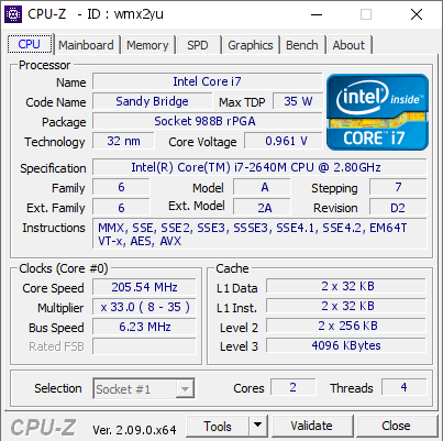Intel Core i7 @ 205.54 MHz - CPU-Z VALIDATOR
