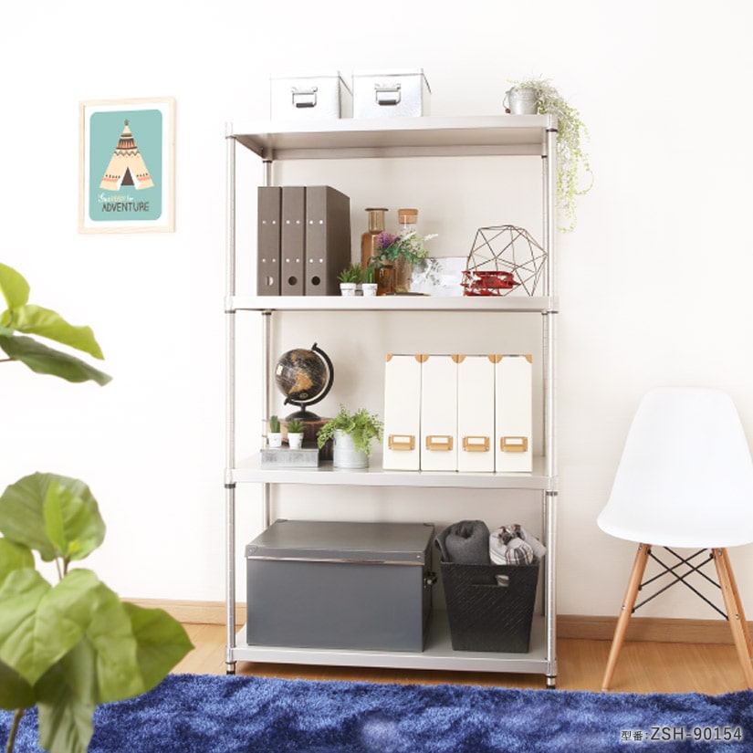 25mm] ルミナス プレミアムライン ソリッドシェルフラック 4段 幅90 幅