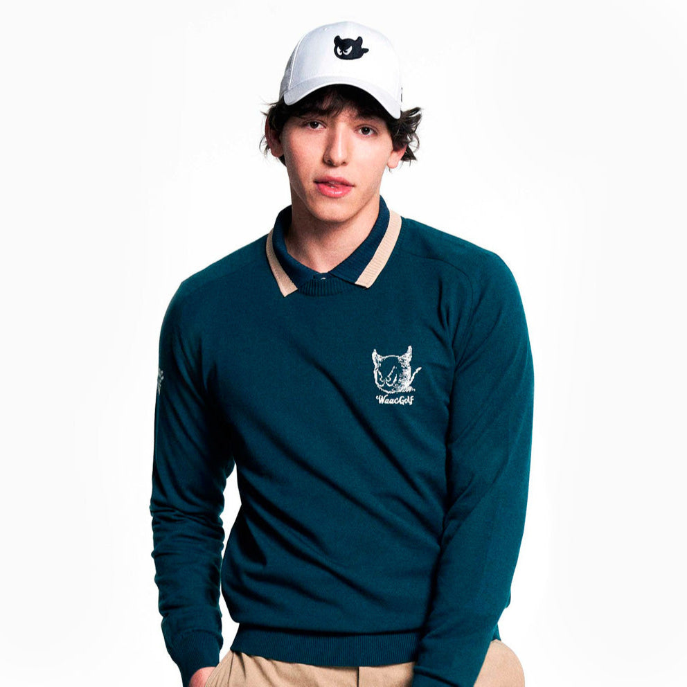 WEB限定】MEN DRAWING WAACKYクルーネックニット ダークグリーン