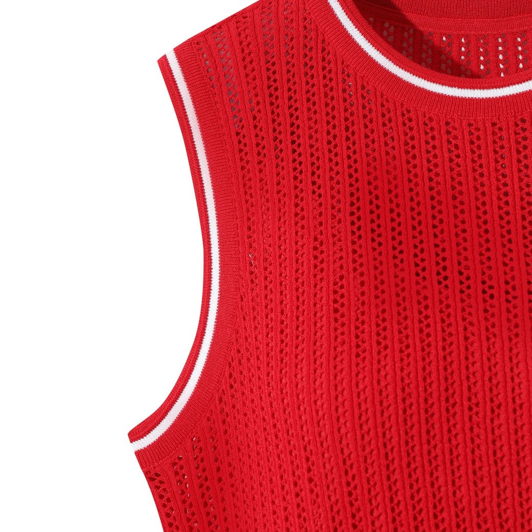 WOMEN メッシュニットワンピース レッド