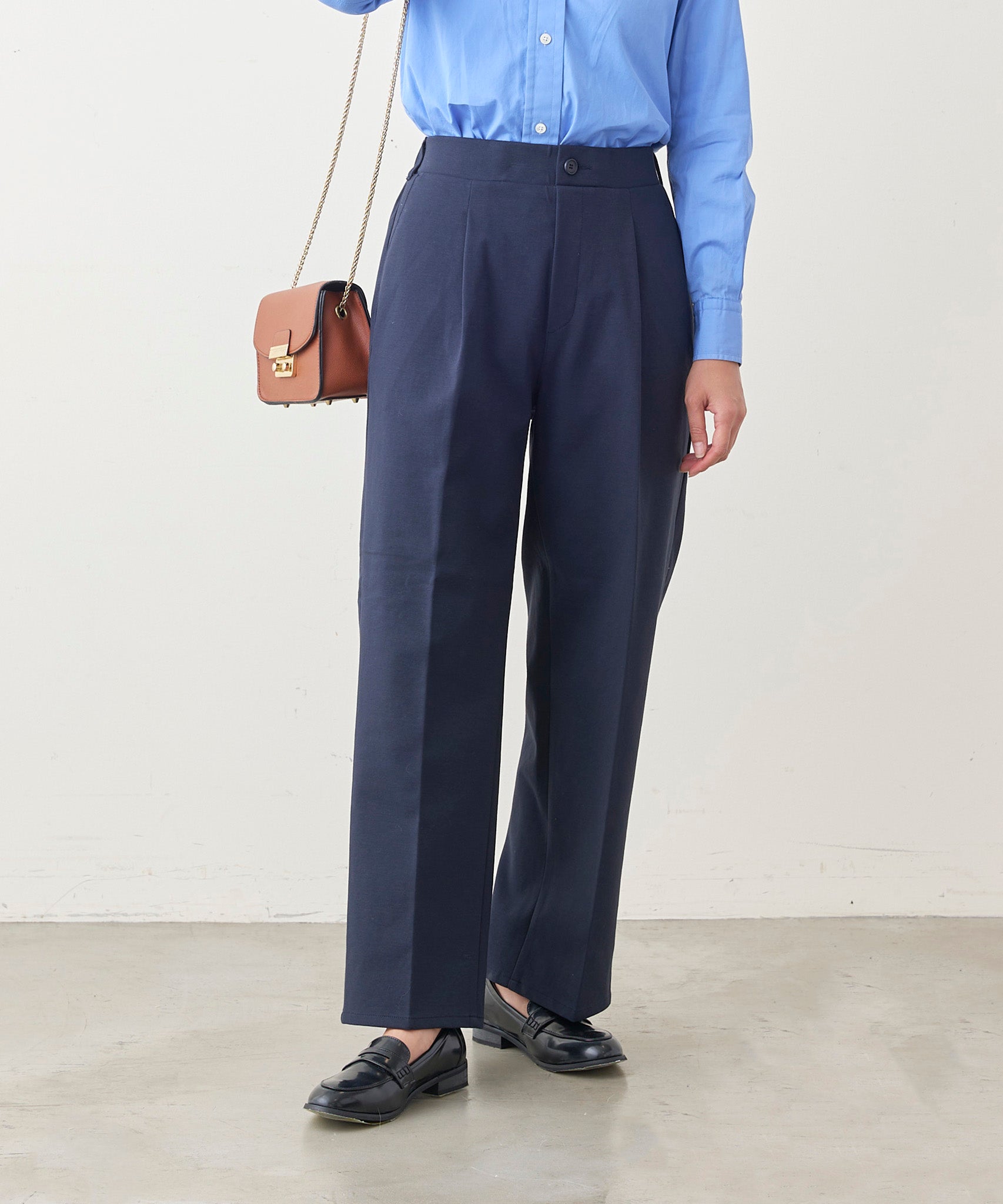 WWO きれいめポンチのタックストレートパンツ(レディース・丈長め