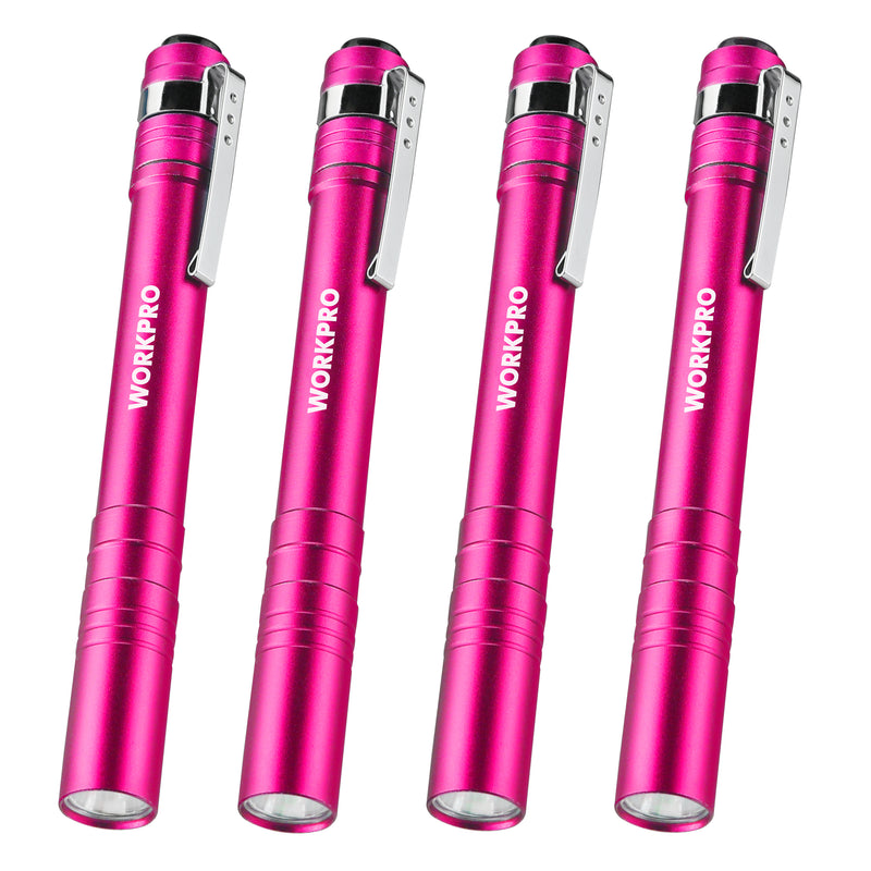 WORKPRO Pink LED Aluminum Pen Light, Pocket Flashlight with Clip, 8AAA