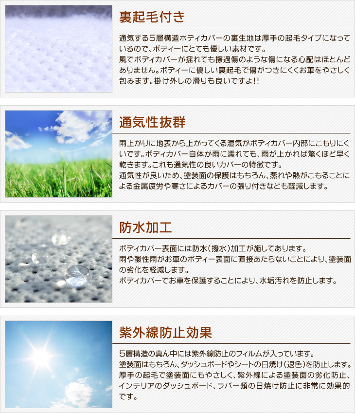 カバーライト社製5層構造＆裏起毛付ボディカバーの特徴 | 自動車用