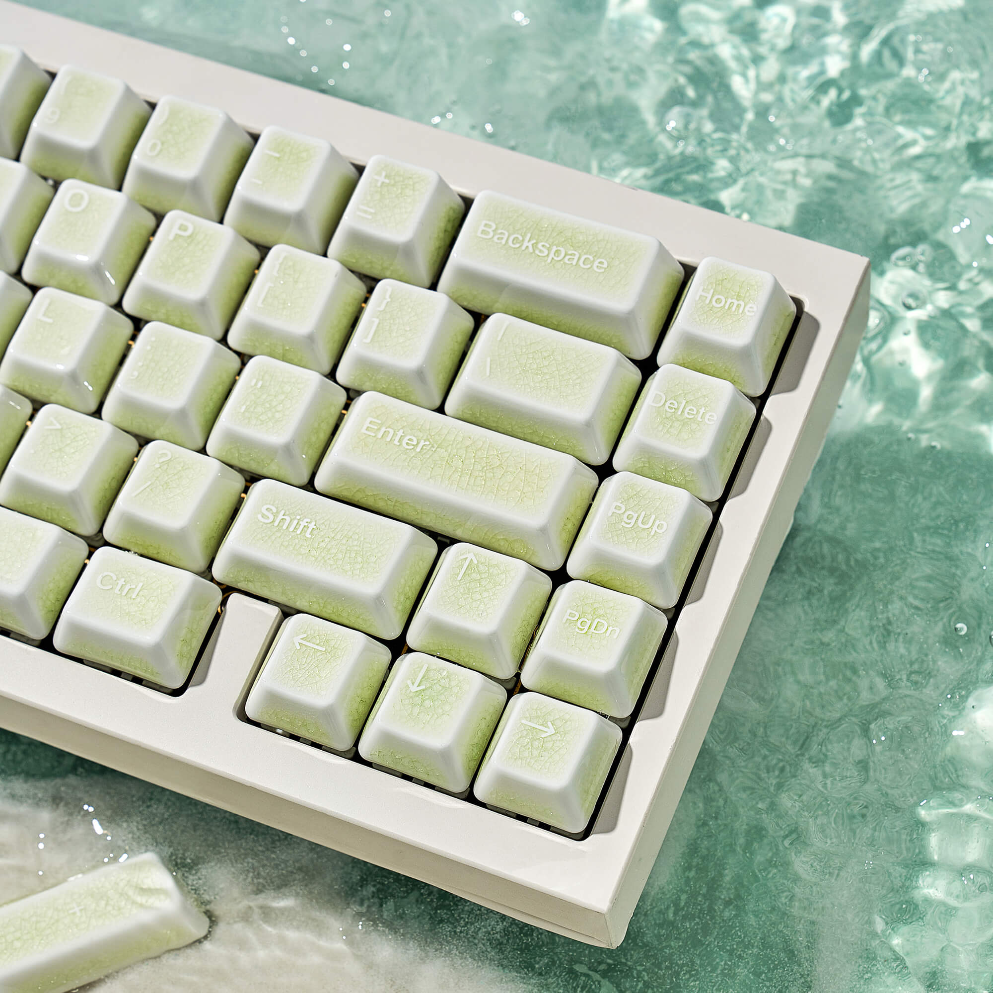 114 Keys Green Crazed Ceramic Keycaps Set | Cerakey