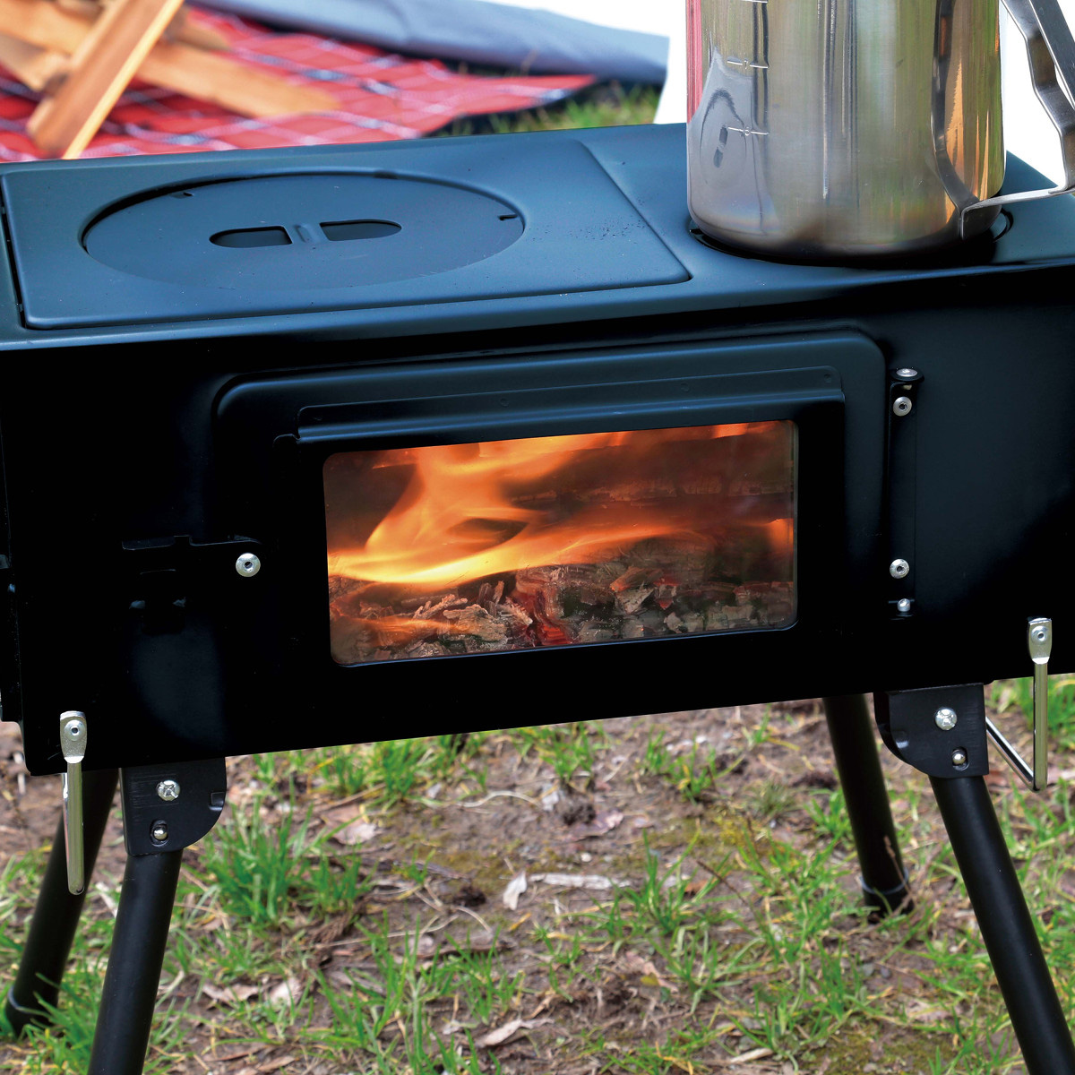 KAMADO（かまど）煙突ガラス窓付角型ストーブ - アウトドア・キャンプ