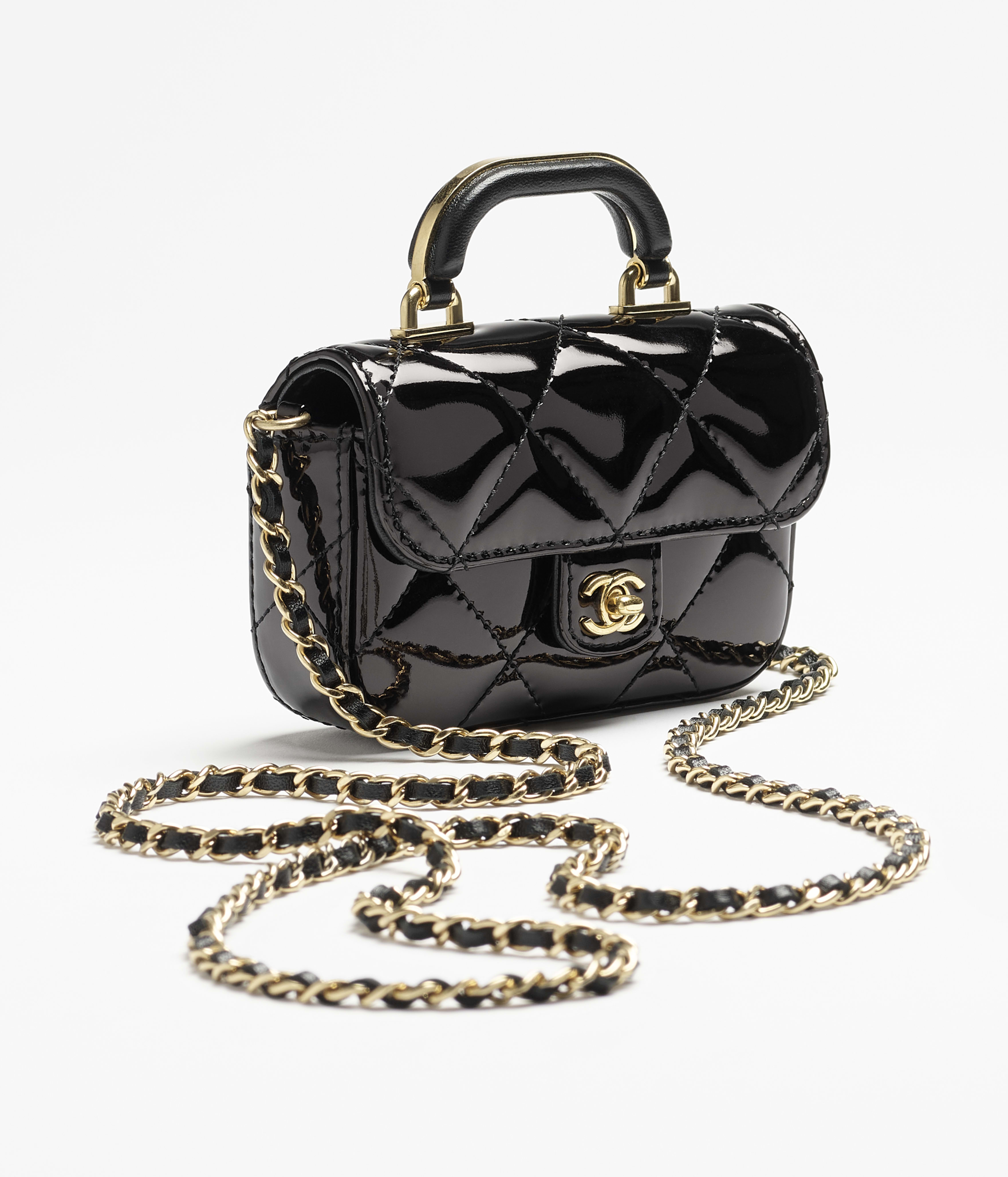 スモール チェーンクラッチ - ミラー カーフスキン、ブラック