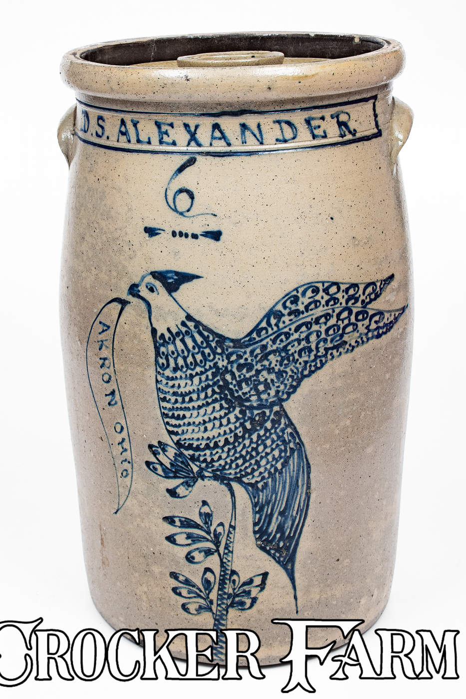 Exceptional 6 Gal. AKRON OHIO Stoneware Presentation Churn w