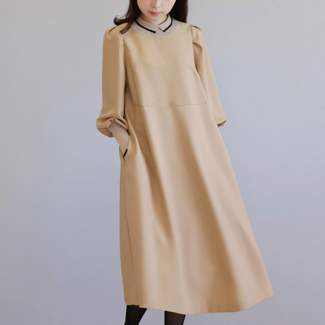 ニット衿 袖口すっきり リラックスワンピース【JM2362BE】 商品詳細