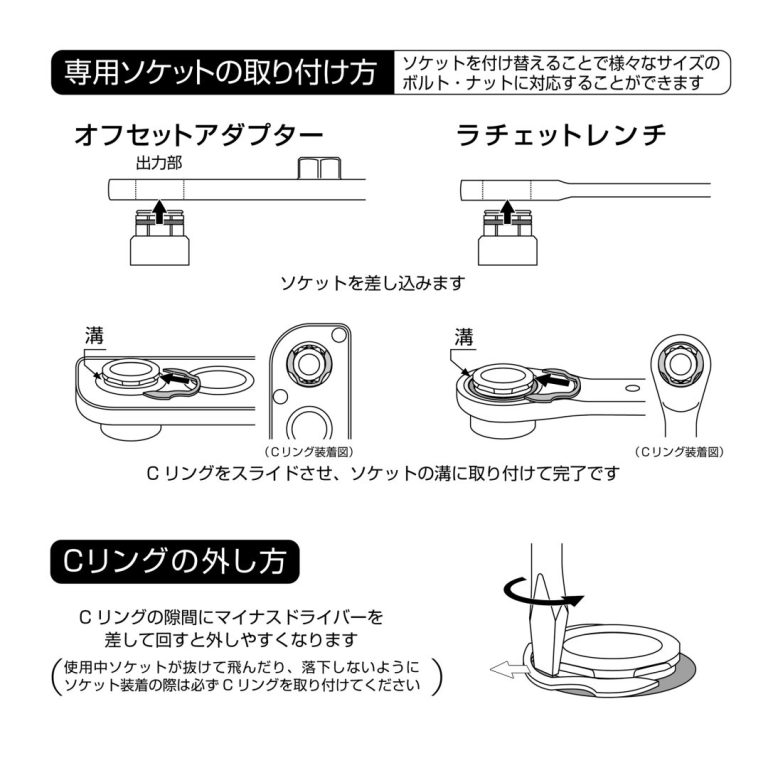 オフセットアダプター19mm ラチェットレンチソケットセット | ANEX