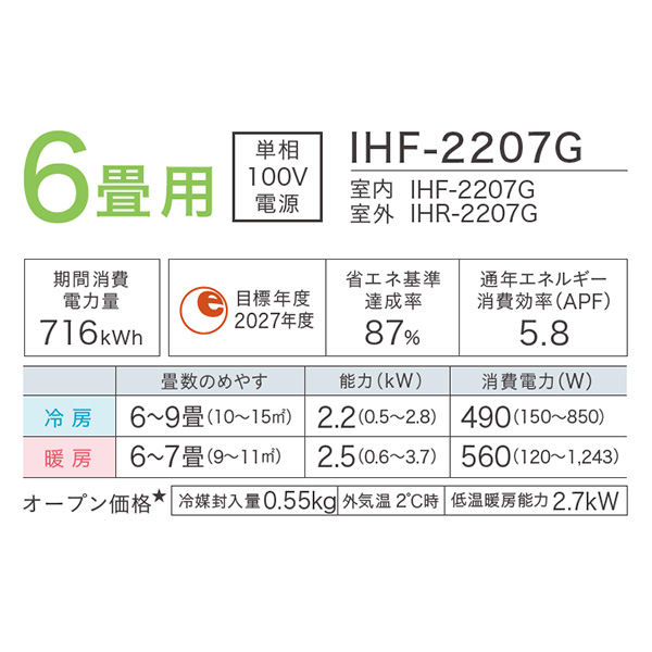 IHF-2207G 標準取付工事費込 アイリスオーヤマ IRIS OHYAMA ルーム