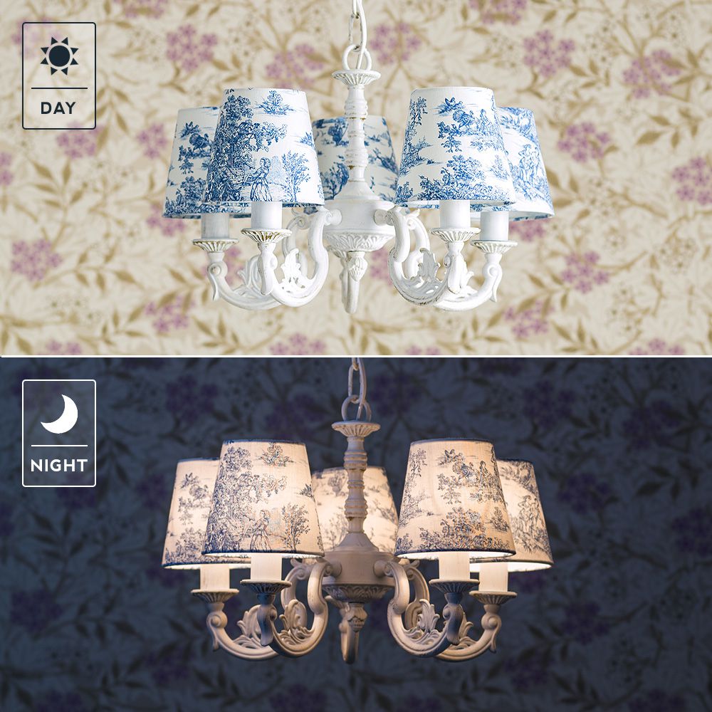 トワルドジュイ照明・パストラル「ファブリックシェード5灯