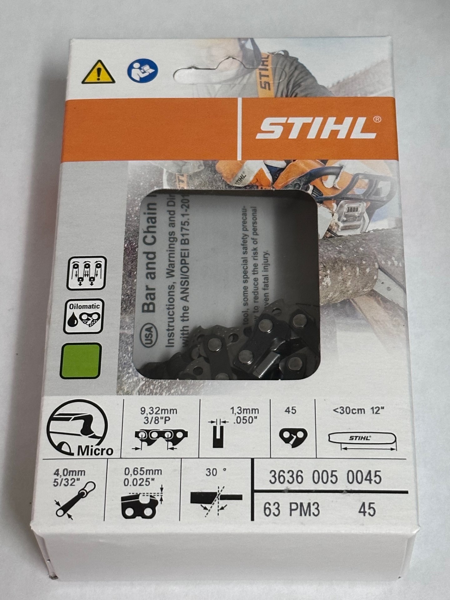 Stihl Chain 3636-005-0045 Model 63PM3 45 Drive Links 3/8