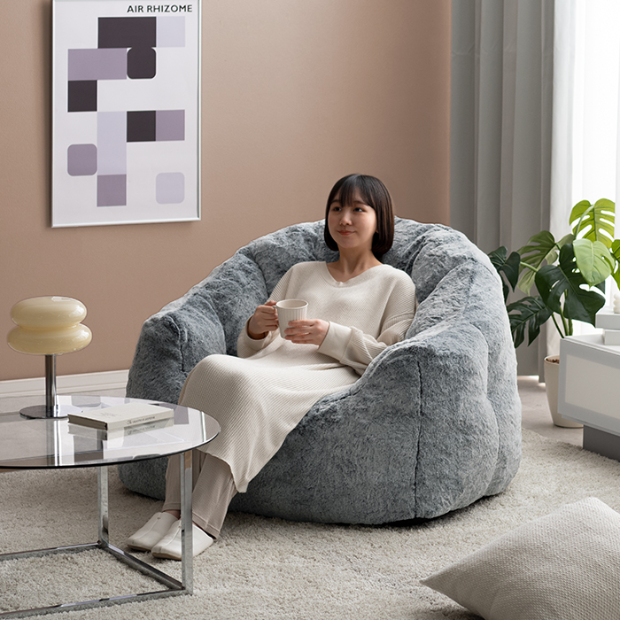 1人掛け クッションソファ 極厚ウレタン 背もたれ付き フェイクファー